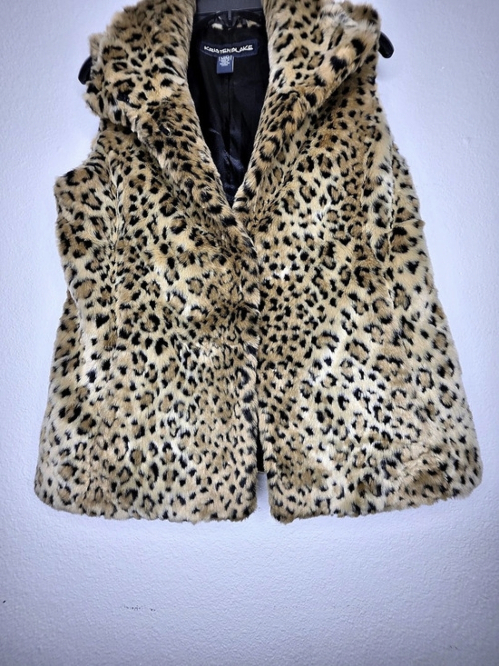 Kristen Blake Leopard Print Collared Lined Vest Pockets Medium Beige Black - Picture 4 of 11
